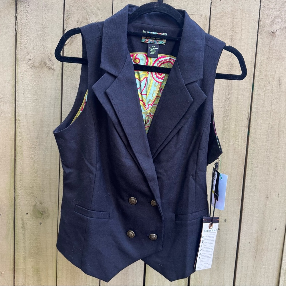 Women's Black Double-Breasted Vest